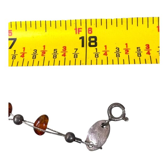 Sterling Silver Amber Floating Gemstone Necklace Handcrafted Delicate Design 18" - Picture 6 of 9